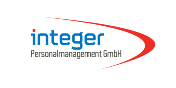 Logo der integer Personalmanagement GmbH mit integer in blau und einem roten Bogen, der von links nach rechts schwappt. Unterhalb von integer steht Personalmanagement GmbH in grau geschrieben. Wei&szlig;er Hintergrund.