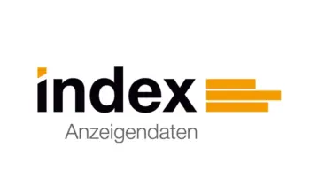 Das Bild zeigt das Wort Index in fetten schwarzen Buchstaben, mit drei orangefarbenen horizontalen Balken auf der rechten Seite und einem kleinen orangefarbenen Quadrat &uuml;ber dem i. Unterhalb von Index steht das Wort Anzeigendaten in Grau.