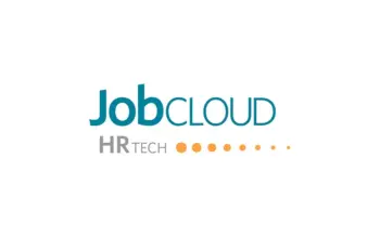 Logo mit dem Schriftzug JobCLOUD in blaugr&uuml;ner Schrift, darunter HR TECH in grau, und einer Reihe von sieben orangefarbenen Punkten, die sich in zunehmender Gr&ouml;&szlig;e nach rechts erstrecken, alles auf wei&szlig;em Hintergrund.