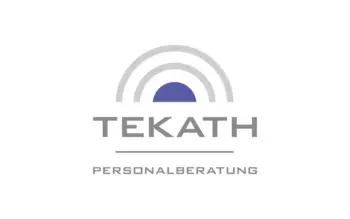 Logo f&uuml;r Tekath Personalberatung mit einem stilisierten Halbkreis mit drei grauen B&ouml;gen &uuml;ber einem blauen Halbkreis, dem Wort TEKATH in fetten Buchstaben und PERSONALBERATUNG darunter in kleinerer Schrift.