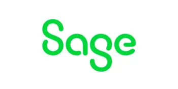 Das Bild zeigt das Sage-Logo mit dem Wort Sage in einer modernen, abgerundeten gr&uuml;nen Schrift auf wei&szlig;em Hintergrund.